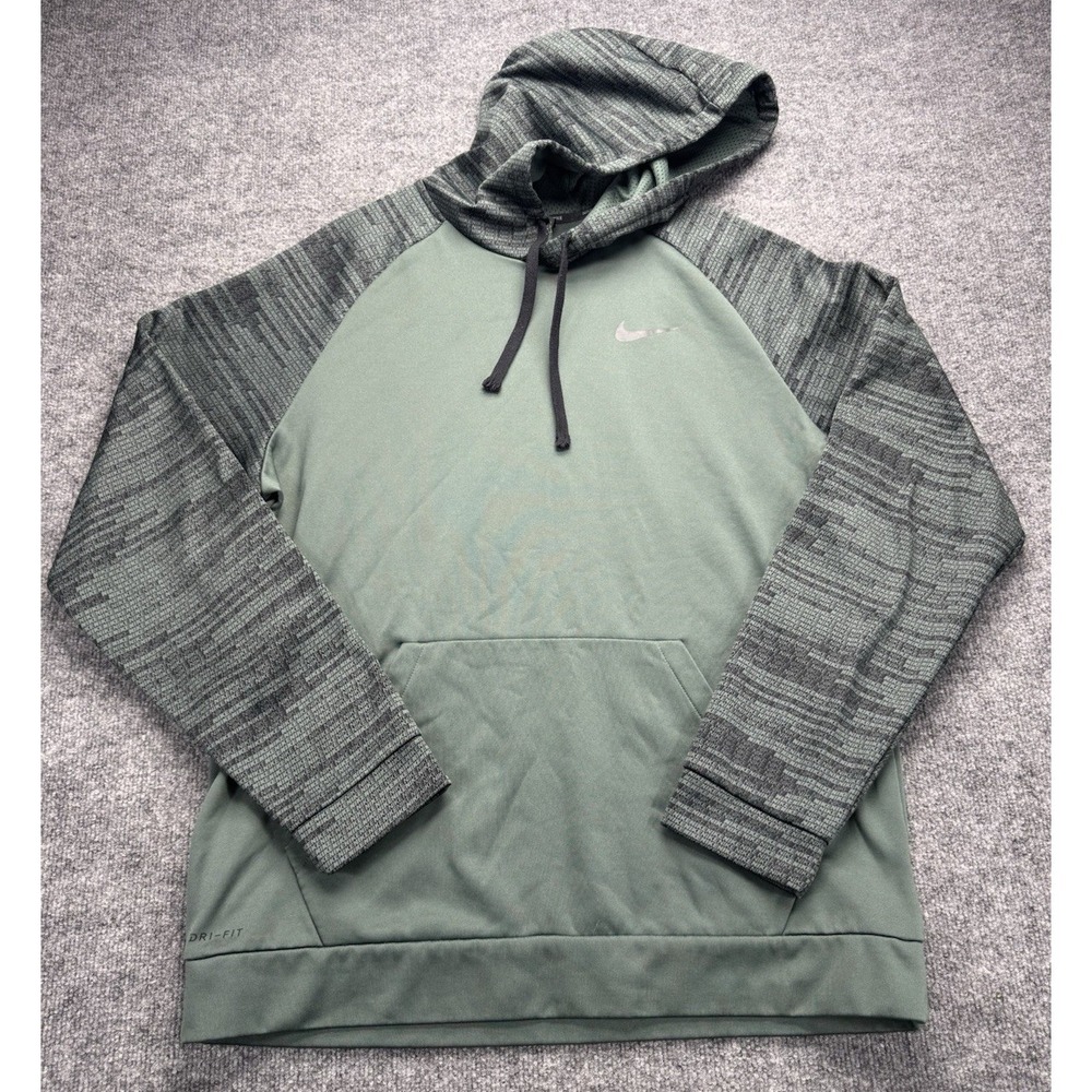 Nike Dri-Fit Hooded Sweatshirt Mens XL Hoodie; Green All Over Print Hood/Sleeves